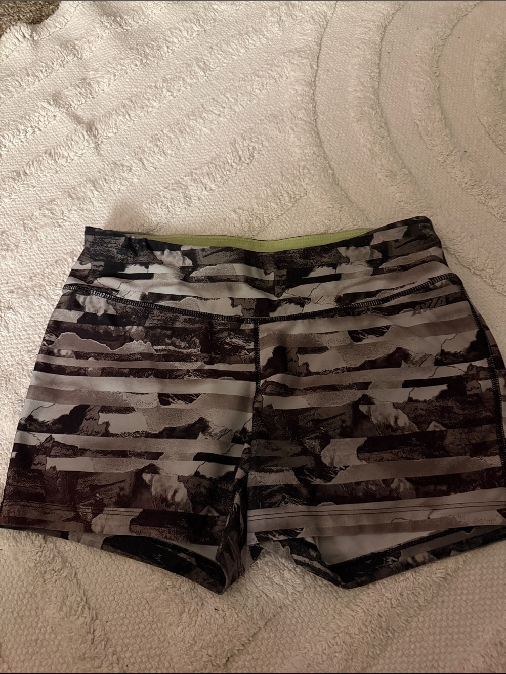 Avia Gray Striped Camo Athletic Shorts with Olive Waistband